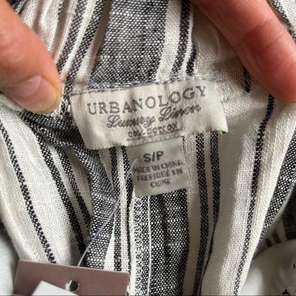 Urbanology Luxury Linen Collection Stripes Pants Straight Leg Belt Pocket Small - Picture 2 of 8